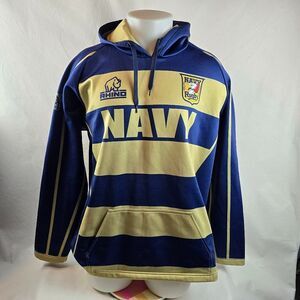 Navy Rugby Hoodie Mens Medium Blue Gold Rhino Pullover Hooded Striped Academy